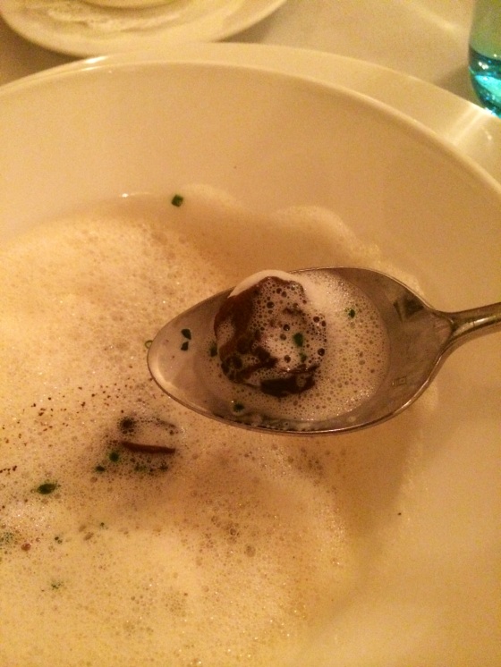 Actual escargot picked out of the foam - buttery and garlicky