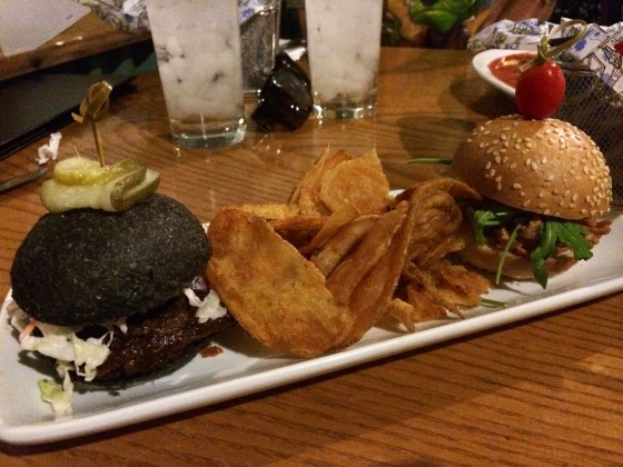 Slider Sampler featuring “The Sith” barbecue-braised brisket with cole slaw and “The Jedi” with barbecued pulled chicken with arugula