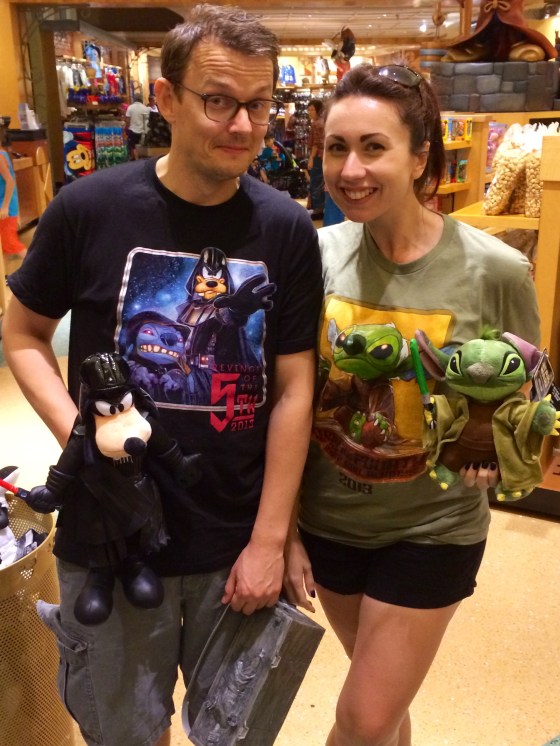 Plush toys matching shirts.